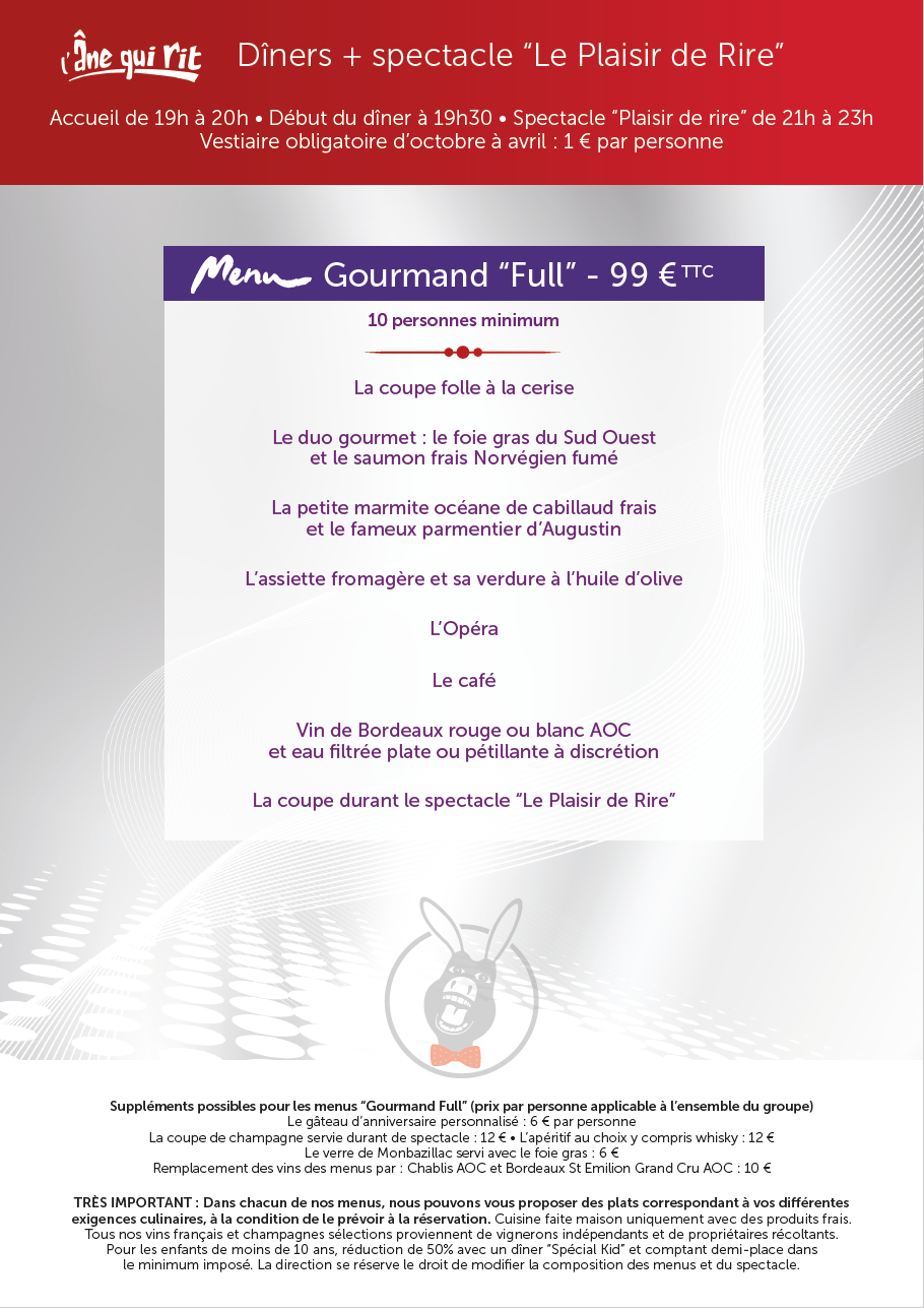 menus groupes diners spectacle